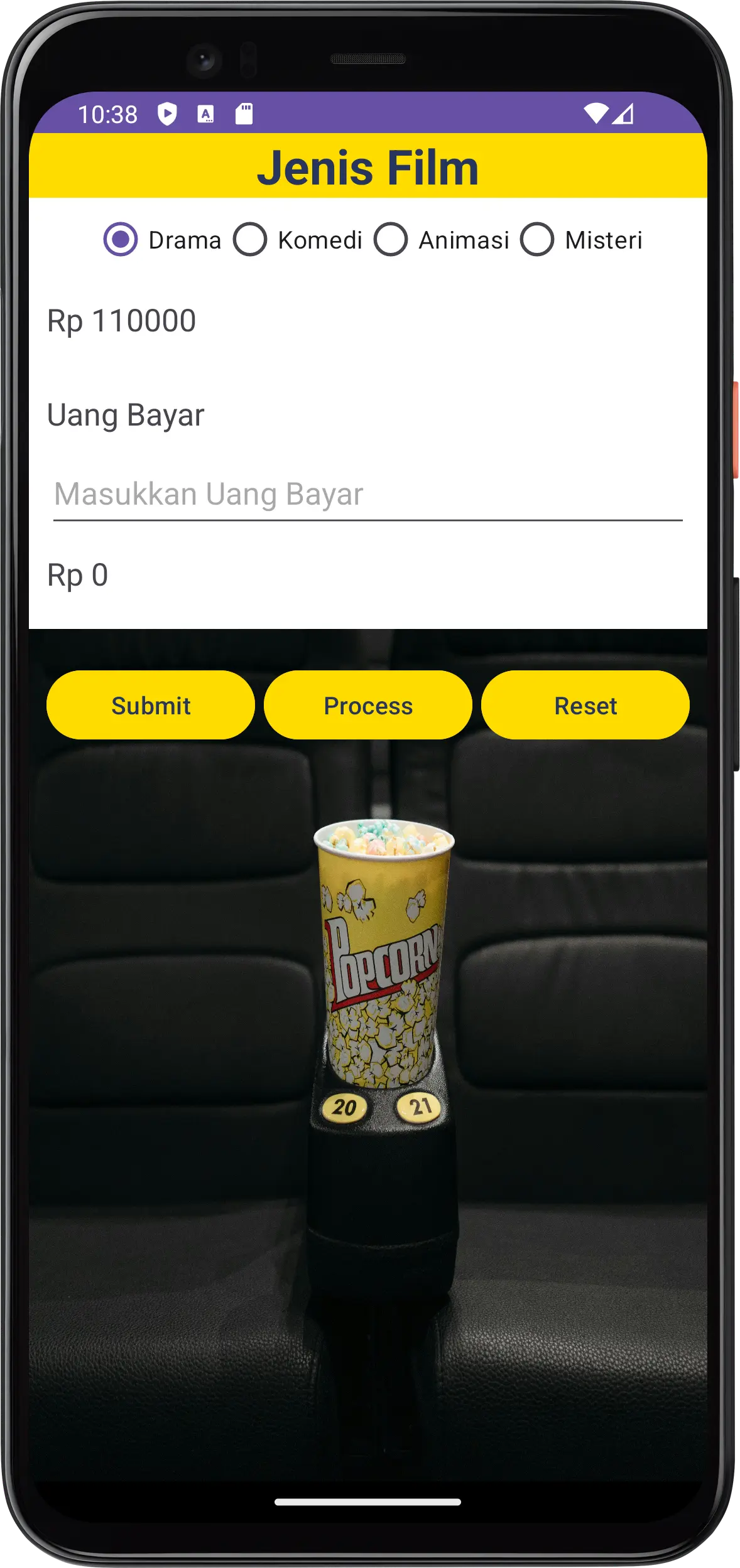 Contoh layar aplikasi setelah pilihan Drama dipilih